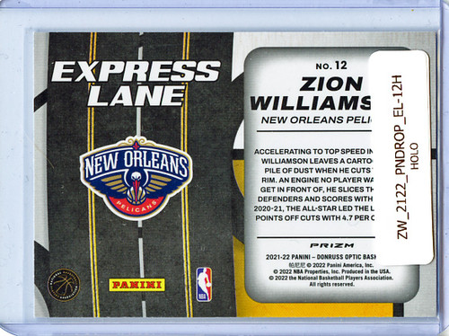 Zion Williamson 2021-22 Donruss Optic, Express Lane #12 Holo