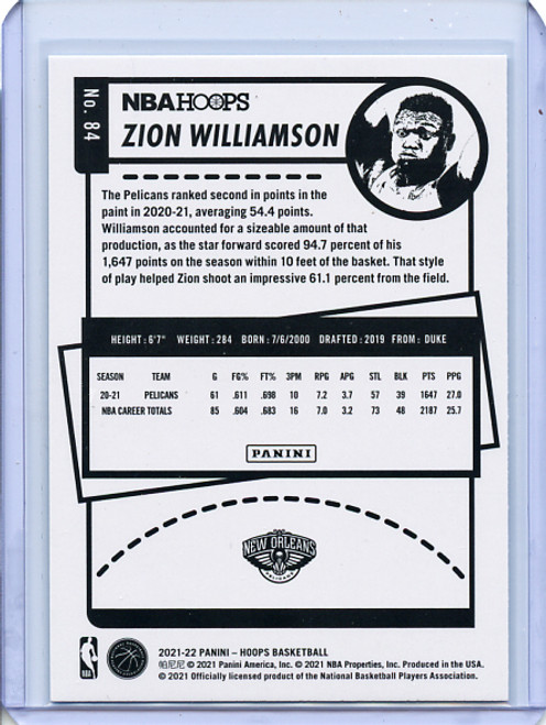 Zion Williamson 2021-22 Hoops #84 Teal Explosion (1)