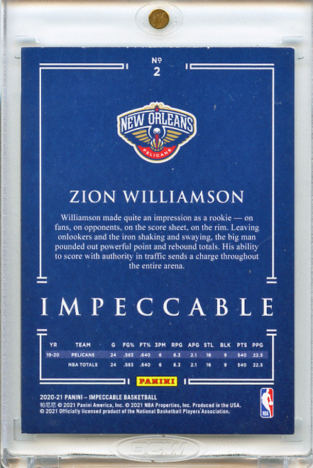 Zion Williamson 2020-21 Panini Impeccable #2 Silver (#14/75)