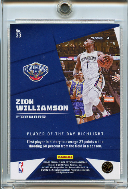 Zion Williamson 2021-22 Panini Player of the Day #33 Moon Lava (#090/199)