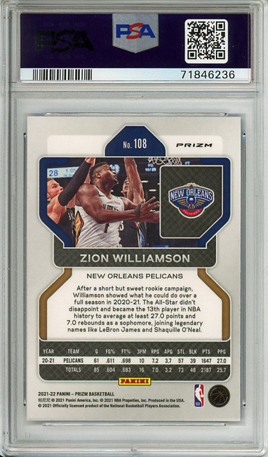 Zion Williamson 2021-22 Prizm #108 75th Anniversary PSA 9 Mint (#71846236)
