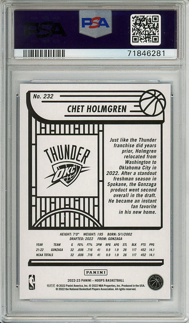 Chet Holmgren 2022-23 Hoops #232 Blue PSA 9 Mint (#71846281) (CQ)