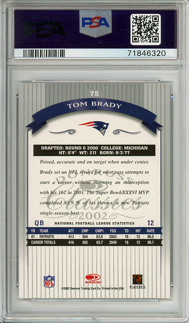 Tom Brady 2002 Donruss Classics #75 PSA 10 Gem Mint (#71846320) (CQ)
