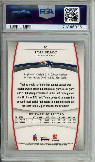 Tom Brady 2012 Platinum #50 Red PSA 9 Mint (#71846325) (CQ)