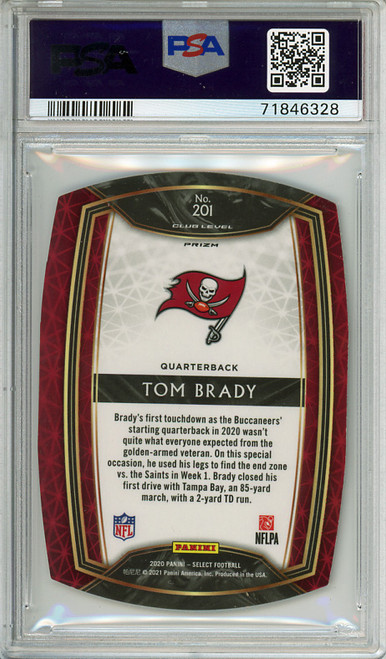 Tom Brady 2020 Select #201 Club Level Maroon Die Cut PSA 10 Gem Mint (#71846328) (CQ)