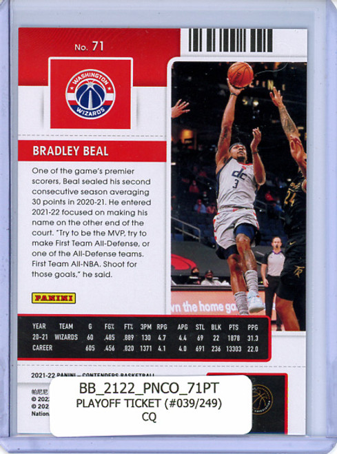 Bradley Beal 2021-22 Contenders #71 Playoff Ticket (#039/249) (CQ)