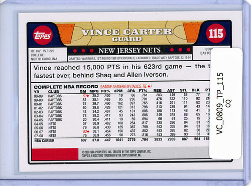 Vince Carter 2008-09 Topps #115 (CQ)