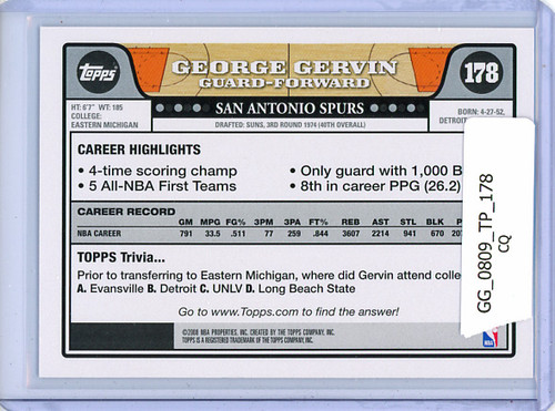 George Gervin 2008-09 Topps #178 (CQ)