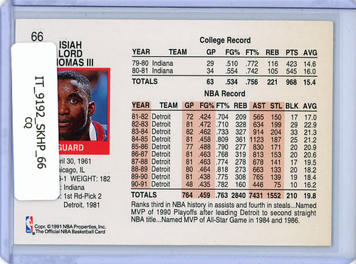 Isiah Thomas 1991-92 Hoops #66 (CQ)