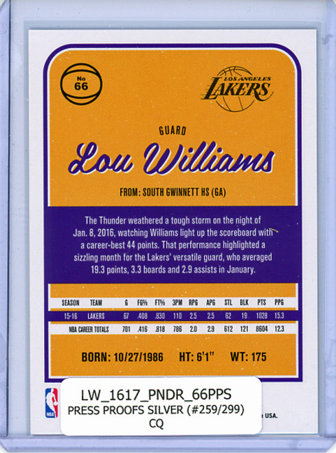 Lou Williams 2016-17 Donruss #66 Press Proofs Silver (#259/299) (CQ)