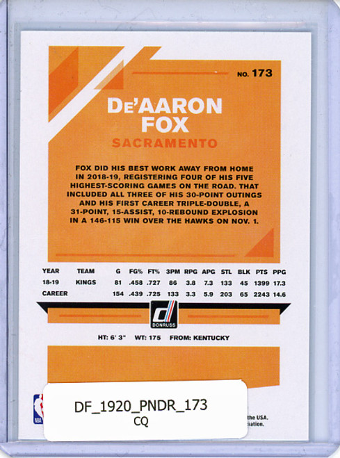 De'Aaron Fox 2019-20 Donruss #173 (CQ)