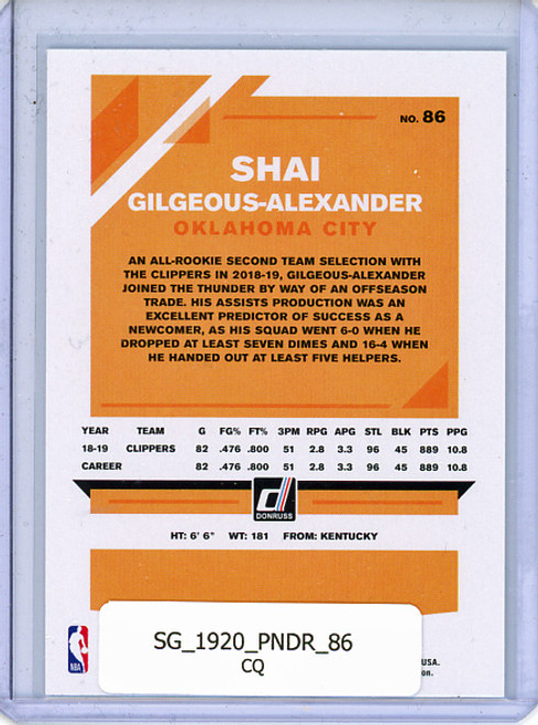 Shai Gilgeous-Alexander 2019-20 Donruss #86 (CQ)
