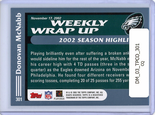 Donovan McNabb 2003 Topps Collection #301 Weekly Wrap Up (CQ)