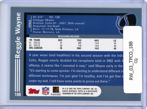 Reggie Wayne 2003 Topps Collection #188 (CQ)