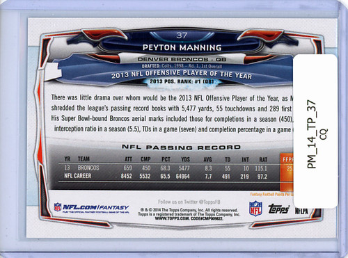 Peyton Manning 2014 Topps #37 Player of the Year (CQ)