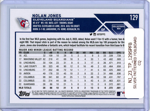 Nolan Jones 2023 Topps #129 Silver Patterned Foilboard (CQ)