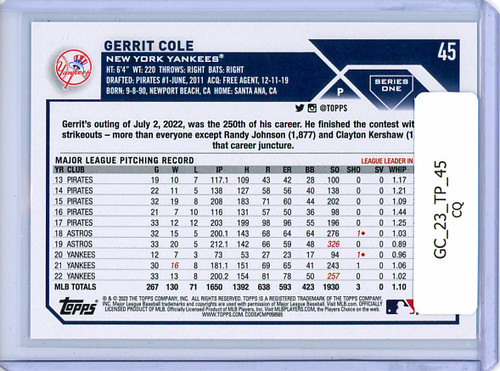 Gerrit Cole 2023 Topps #45 (CQ)