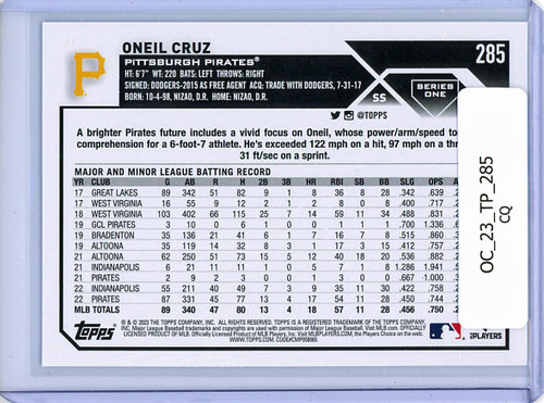 Oneil Cruz 2023 Topps #285 Future Stars (CQ)