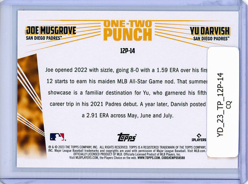 Joe Musgrove, Yu Darvish 2023 Topps, One-Two Punch #12P-14 (CQ)