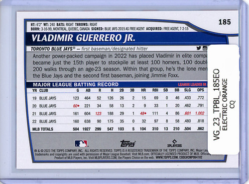 Vladimir Guerrero Jr. 2023 Big League #185 Electric Orange (CQ)