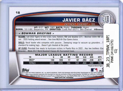 Javier Baez 2023 Bowman #18 Pink (#116/175) (CQ)