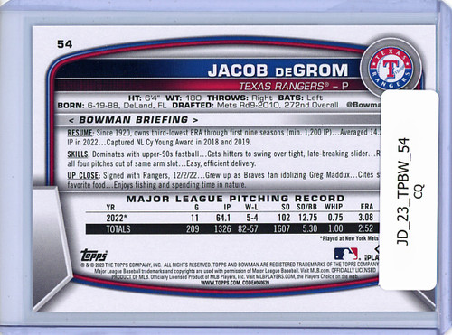 Jacob DeGrom 2023 Bowman #54 (CQ)