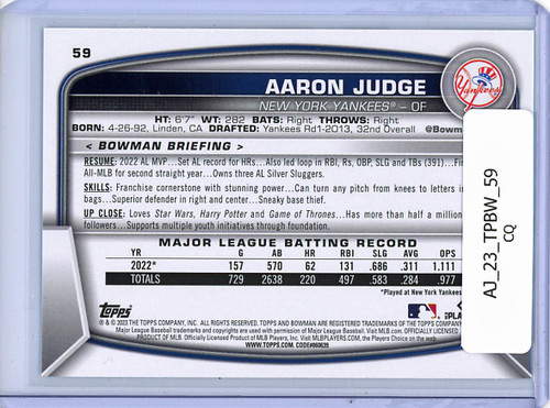 Aaron Judge 2023 Bowman #59 (CQ)
