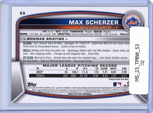 Max Scherzer 2023 Bowman #53 (CQ)