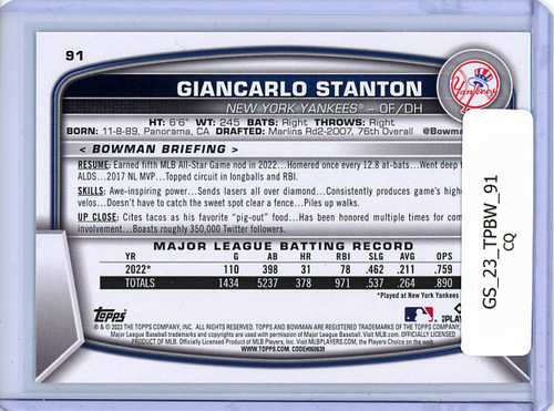 Giancarlo Stanton 2023 Bowman #91 (CQ)