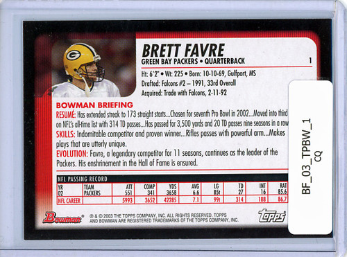 Brett Favre 2003 Bowman #1 (CQ)