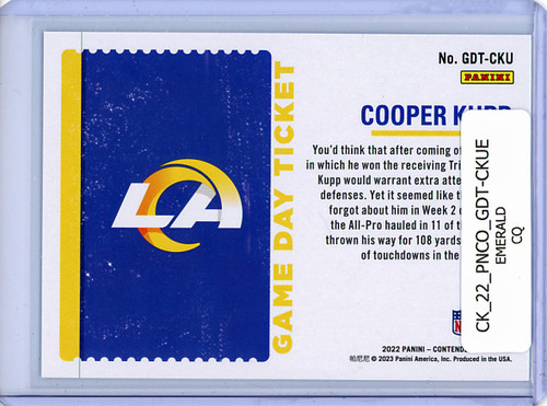 Cooper Kupp 2022 Contenders, Game Day Ticket #GDT-CKU Emerald (CQ)