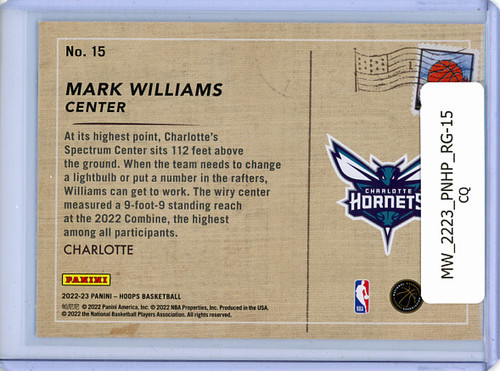 Mark Williams 2022-23 Hoops, Rookie Greetings #15 (CQ)