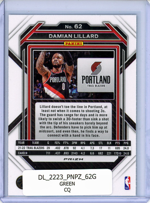 Damian Lillard 2022-23 Prizm #62 Green (CQ)