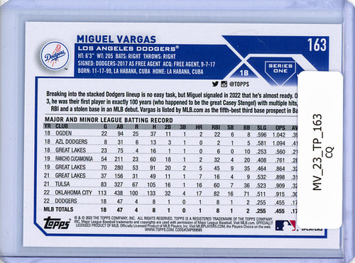 Miguel Vargas 2023 Topps #163 (CQ)