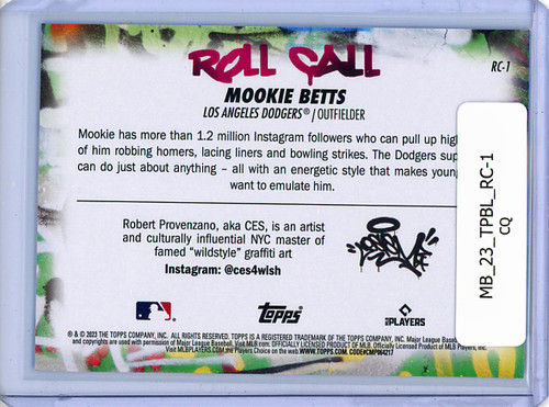 Mookie Betts 2023 Big League, Roll Call Wildstyle Edition #RC-1 (CQ)