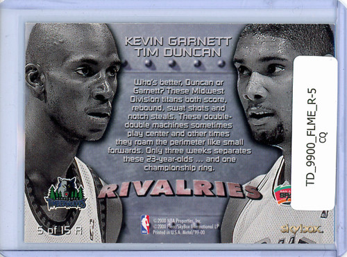 Kevin Garnett, Tim Duncan 1999-00 Metal, Rivalries #R-5 (CQ)