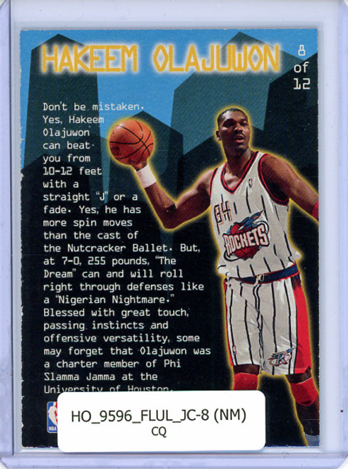 Hakeem Olajuwon 1995-96 Ultra, Jam City #8 - Near Mint - Whiting on Back Edges (CQ)