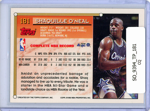 Shaquille O'Neal 1993-94 Topps #181 (CQ)