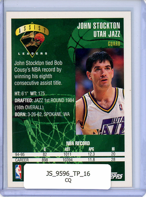 John Stockton 1995-96 Topps #16 Assist Leaders (CQ)