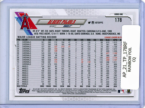 Albert Pujols 2021 Topps #178 Rainbow Foil (CQ)