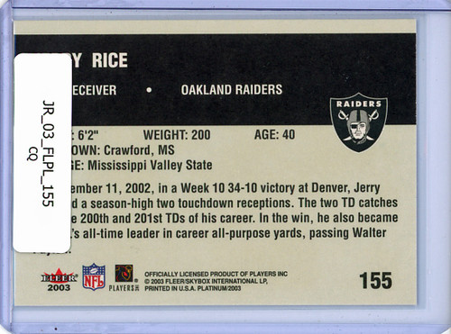 Jerry Rice 2003 Platinum #155 (CQ)