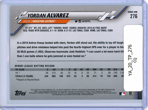 Yordan Alvarez 2020 Topps #276 (CQ)