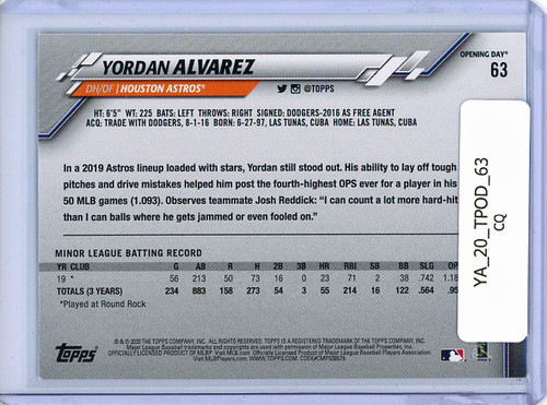 Yordan Alvarez 2020 Opening Day #63 (CQ)