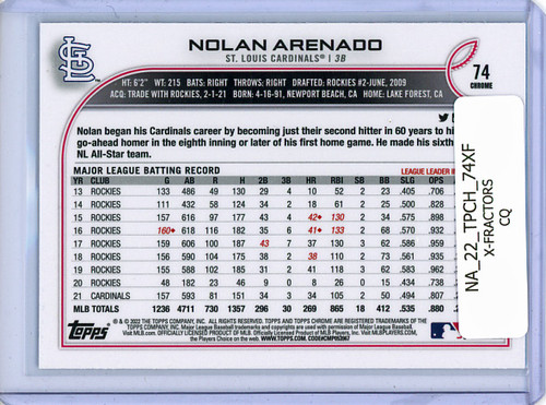 Nolan Arenado 2022 Topps Chrome #74 X-Fractors (CQ)