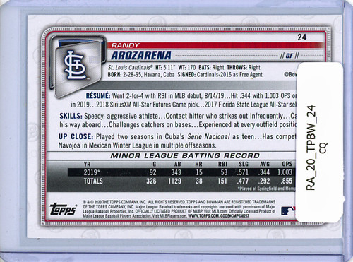 Randy Arozarena 2020 Bowman #24 (CQ)