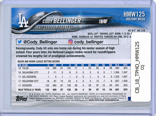 Cody Bellinger 2018 Topps Holiday #HMW125 (CQ)