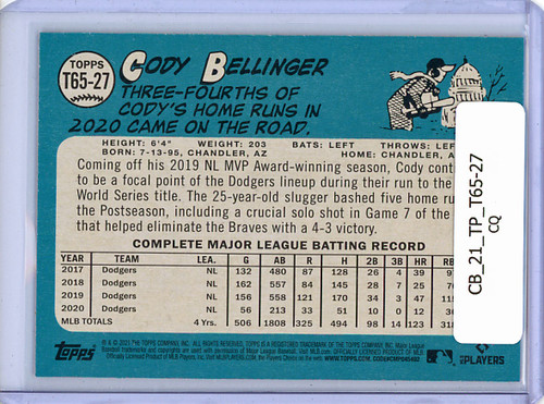 Cody Bellinger 2021 Topps, 1965 Topps Redux #T65-27 (CQ)