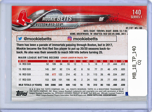 Mookie Betts 2018 Topps #140 (CQ)