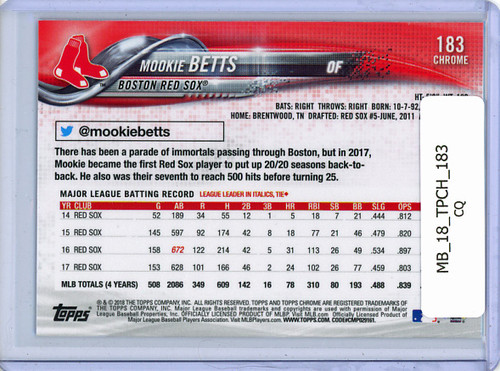 Mookie Betts 2018 Topps Chrome #183 (CQ)