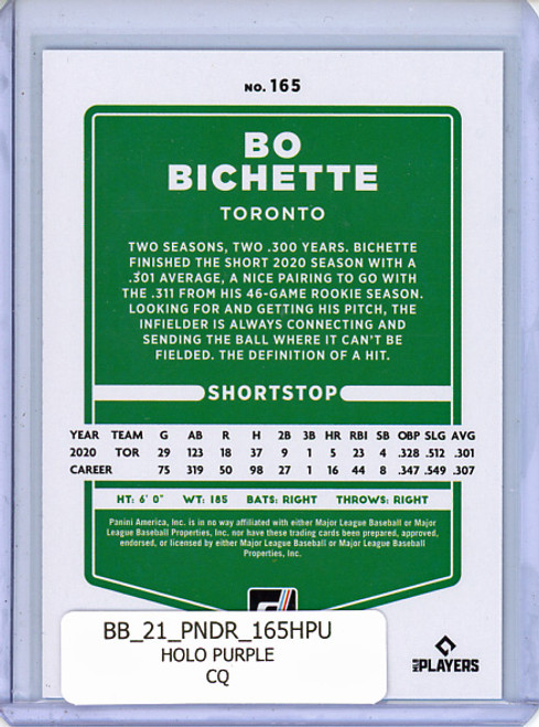 Bo Bichette 2021 Donruss #165 Holo Purple (CQ)